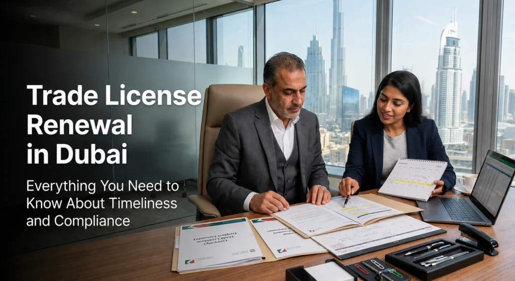 Consultant assisting a business owner with Trade License Renewal in Dubai